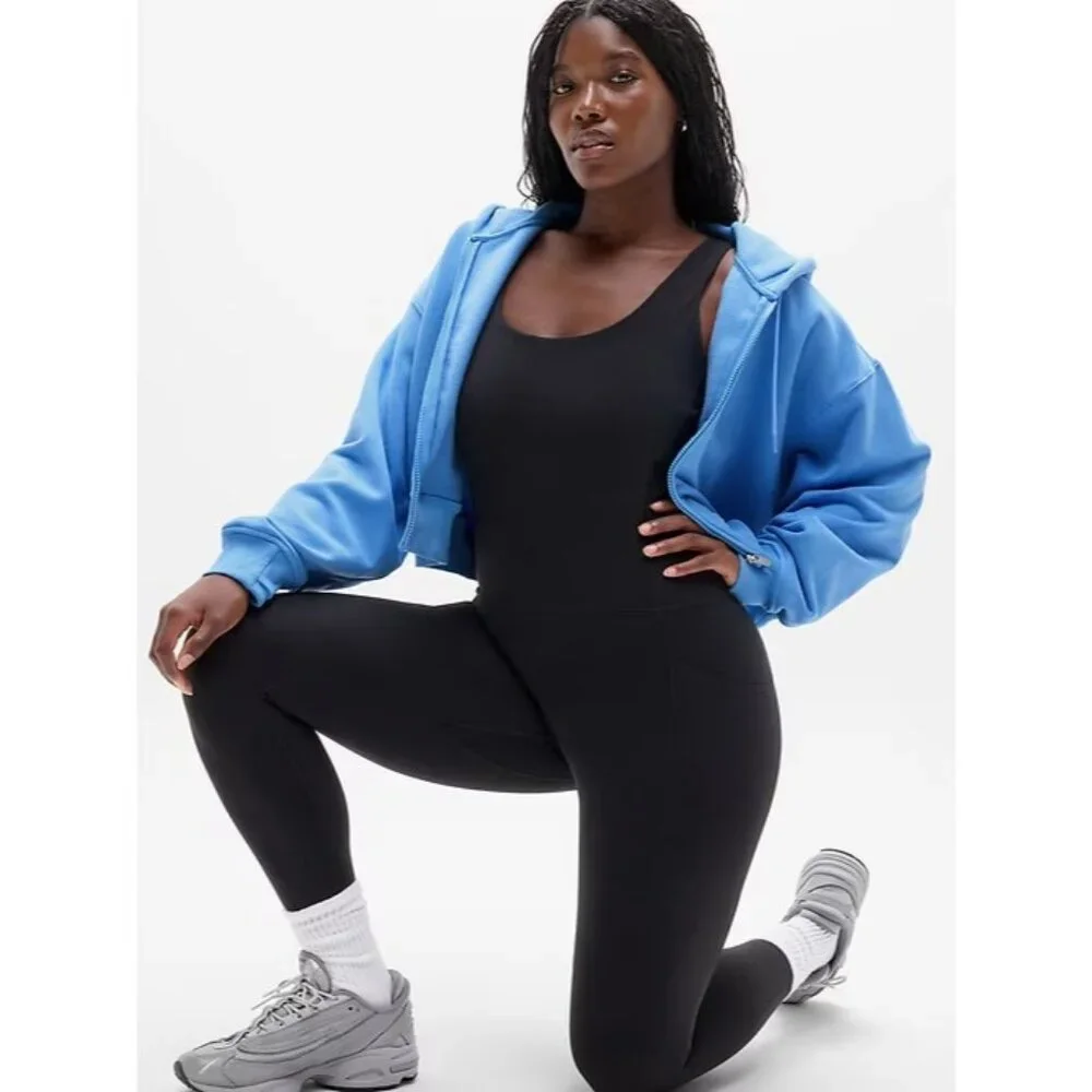 Athleta M Forever Fleece Ultra Crop Cornflower Blue Medium
